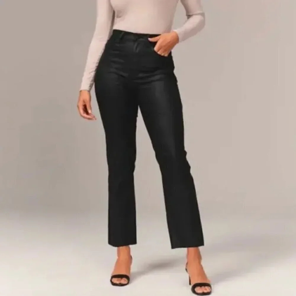 Abercrombie & Fitch Black Coated The Ankle Straight Ultra High Rise Jeans 29/8R - Picture 5 of 10